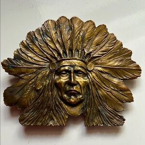Vintage Brass Native American Chief Belt Buckle